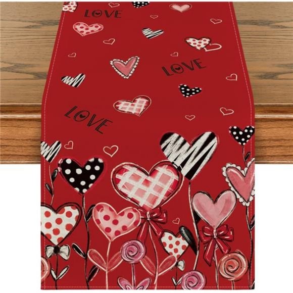 Valentines Day Table Runner Heart Cloth Farmhouse Cottage Bridal Wedding Decor - Picture 2 of 5